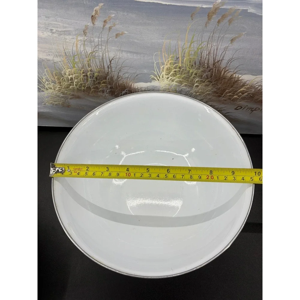 Vintage Enamel Floral Mixing Bowl Set White Pink Purple Iris Farmhouse 2pc